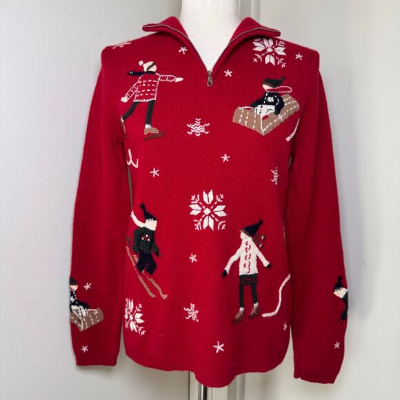 Vintage Ugly Red Christmas Sweater Sport Ski Sledding Skating Festive Holiday S - Picture 1 of 8